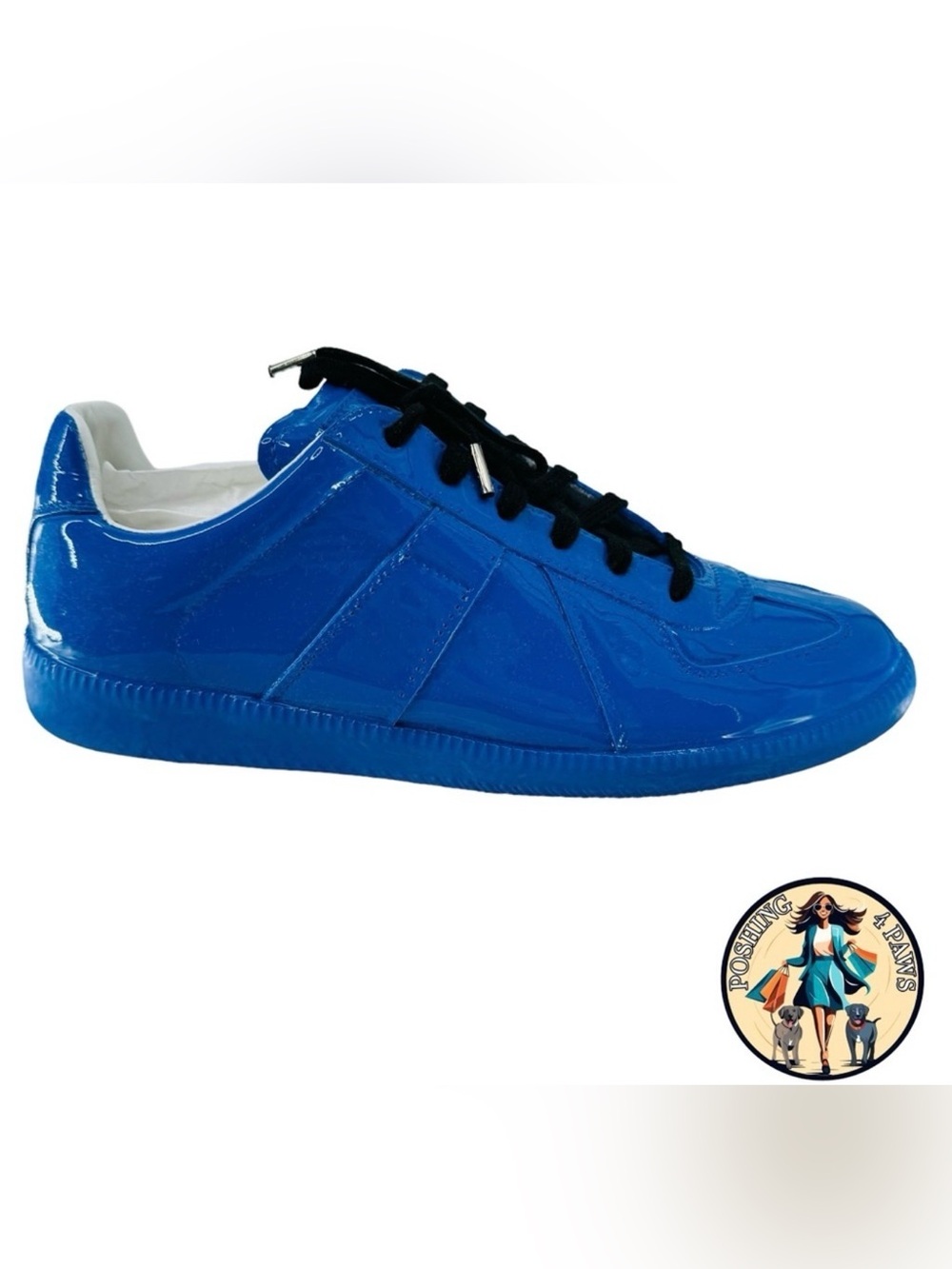 Maison Margiela Patent Leather Low Top Sneaker Dazzling Blue Size 40 NIB